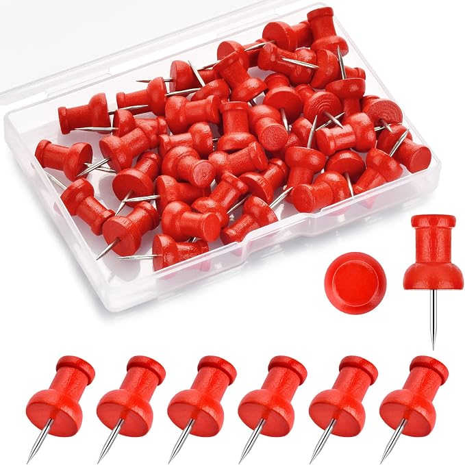 40Pcs Wood Push Pins, Decorative Thumb Tacks, Wooden Pins and Tacks, Cork Board by Dorbetar