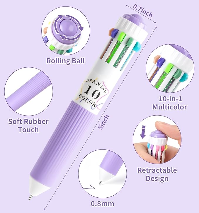 3 Pack Multicolor Pens, 10-in-1 Colored Ballpoint Pen, 28 Colors, 0.8mm Fine - Image 4