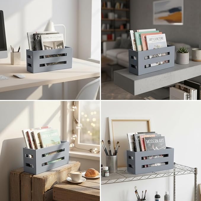 Magazine File Holder, Standing Wooden Magazine Rack, Desk Folder Organizer - Image 4