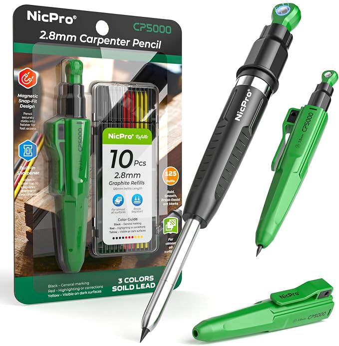 Nicpro 7-in-1 CP5000 Magnetic Carpenter Pencils by Nicpro