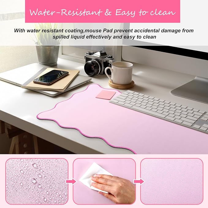 Hahafelt Scalloped Desk Mat Large Desk Pad Cute Coquette Table Mat Back to - Image 4