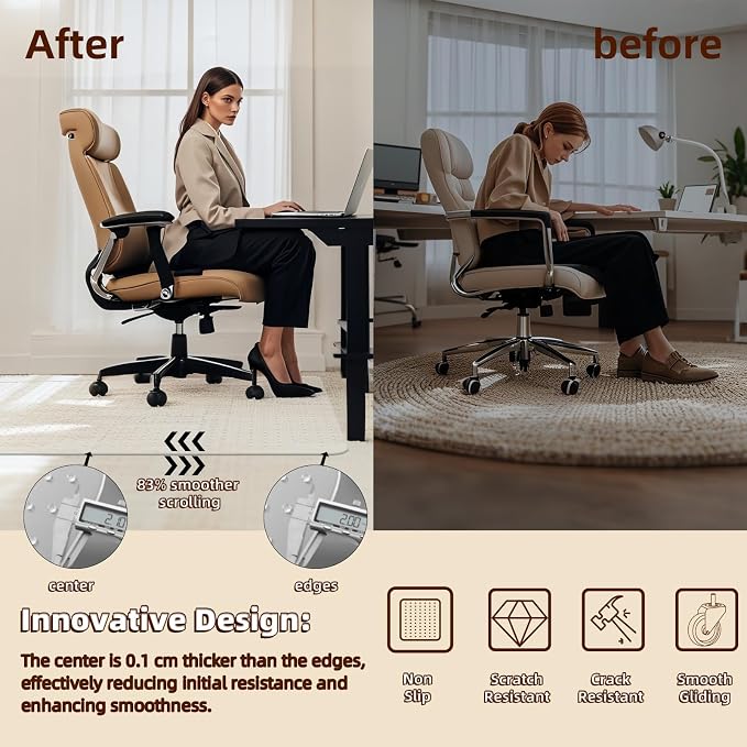 Office Chair Mat Carpet Protector: 36" x 48" Plastic Heavy Duty Computer Desk - Image 3