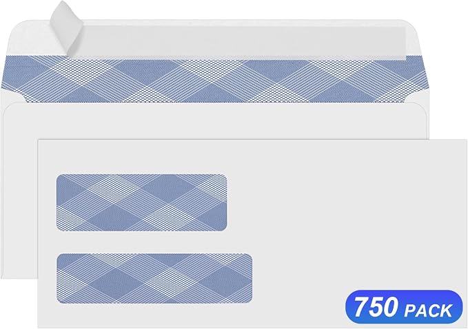 750#9 Double Window Security Envelopes, PANDRI NO.9 Self Seal White Envelopes by PANDRI