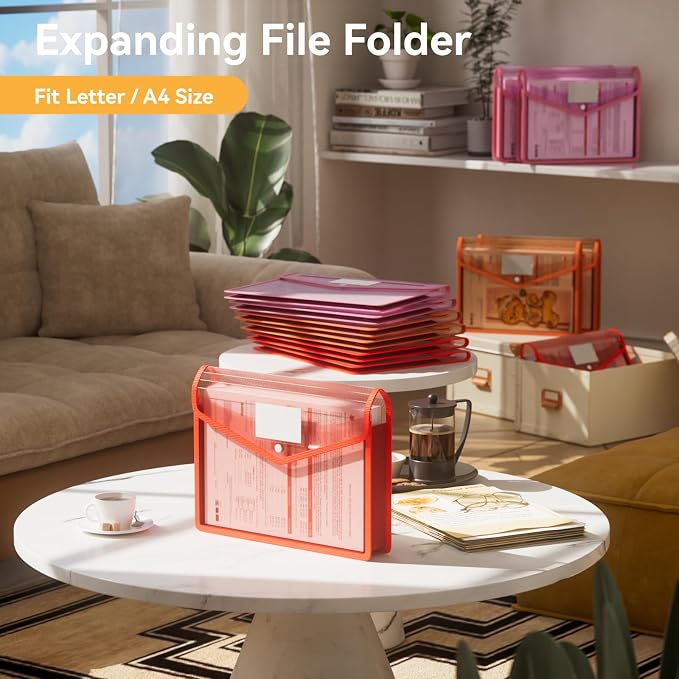ABC life 6-Pack Plastic Expanding File Folders, Translucent Plastic Envelopes - Image 2