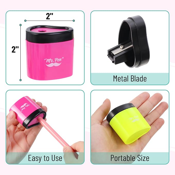 Mr. Pen- Manual Pencil Sharpeners, 3 Pack, Colorful | Portable Handheld Pencil - Image 6