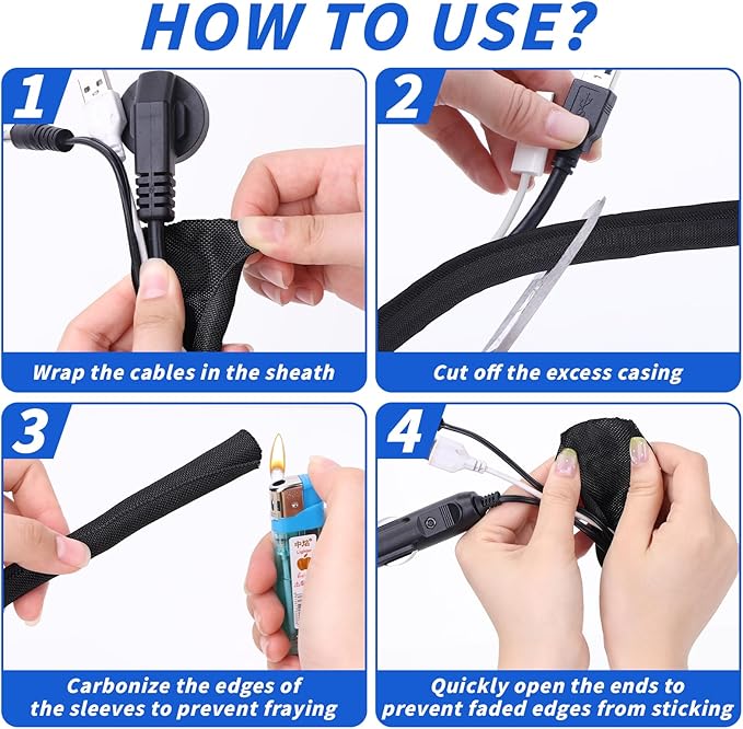 15FT Split Braided Sleeve Cable Management, 3/4 Inch Wire Loom Tubing Cord - Image 4