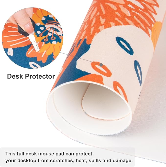 QiyI Large Desk Pad, Floral Mouse Pad Desktop Decor, Waterproof PU Leather Desk - Image 5