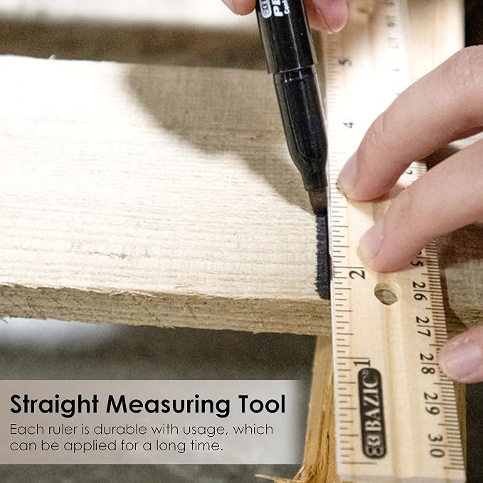 BAZIC Products 12 in Wooden Ruler, Inch & Metric, 3 Pack, single metal edge and - Image 5