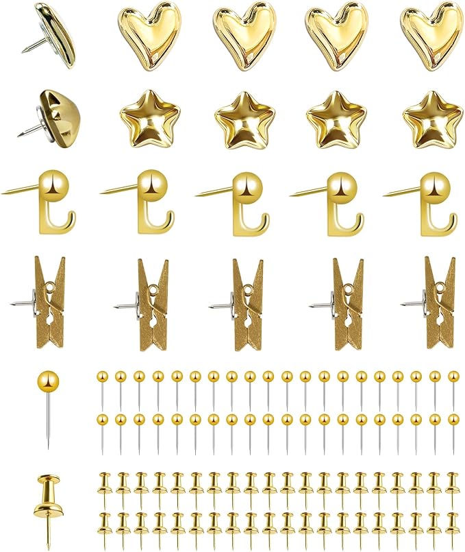 KEYDUACU 100 Pcs Gold Push Pins Set, Metal Thumb Tacks, Decorative Push Pins by KEYDUACU