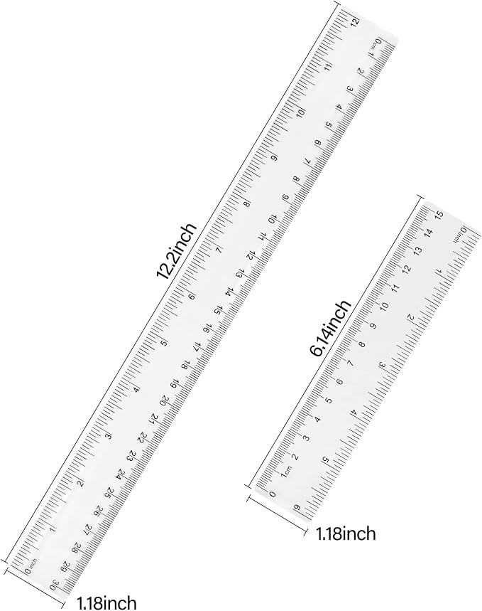Unjoo Clear Plastic Ruler 6 Inch+12 Inch Straight Ruler, - Image 2