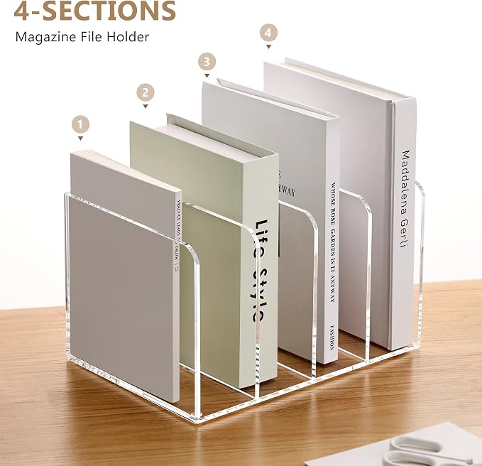 SANRUI Acrylic Magazine Holder Desk Organizer Workspace Sorters，Clear Bookend - Image 4