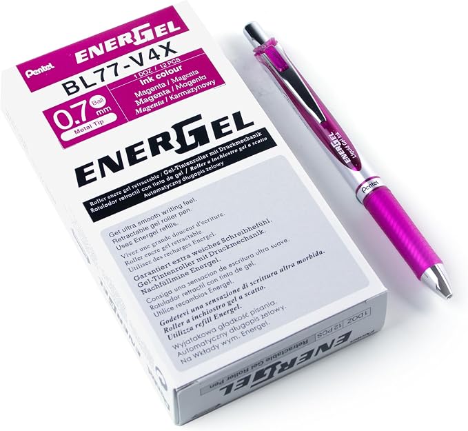 Pentel EnerGel RTX Retractable Liquid Gel Ink Pen, Medium line, Magenta Ink - Image 3