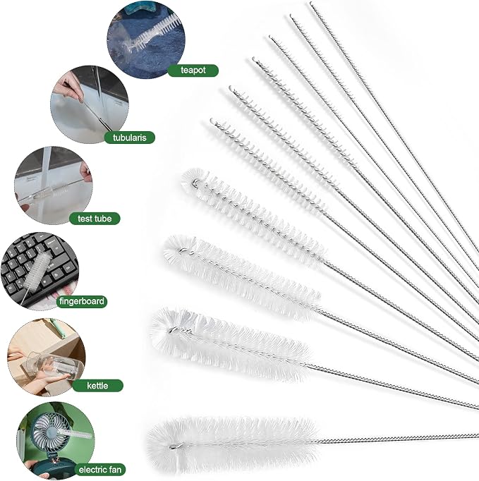 CiaraQ Bottle Cleaning Brushes, 9.8 Inch Nylon Tube Brush Set | White Cleaner - Image 2