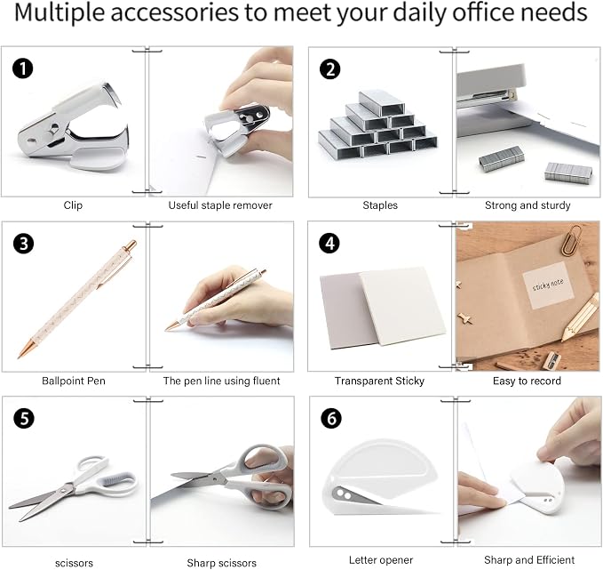 White Office Supplies, Shellvcase White Desk Accessories, Stapler and Tape - Image 5