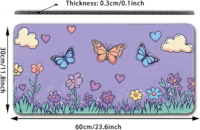 Keyboard Mat, Large Mouse Pad, Flower and Butterfly - Image 2