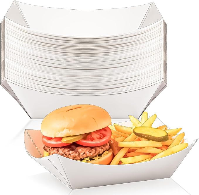 40 Pack White 3LB Paper Food Boat Trays Disposable Paper Boats Plates Containers by MotBach