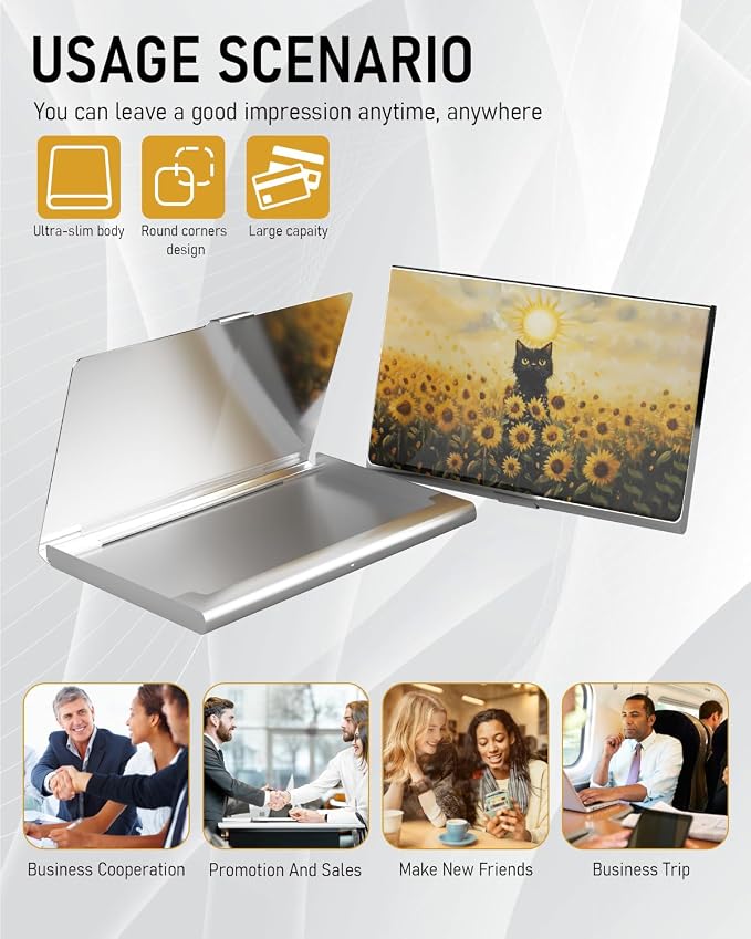 Business Card Metal Slim Organizer, Professional Stainless Steel Square Pocket - Image 6