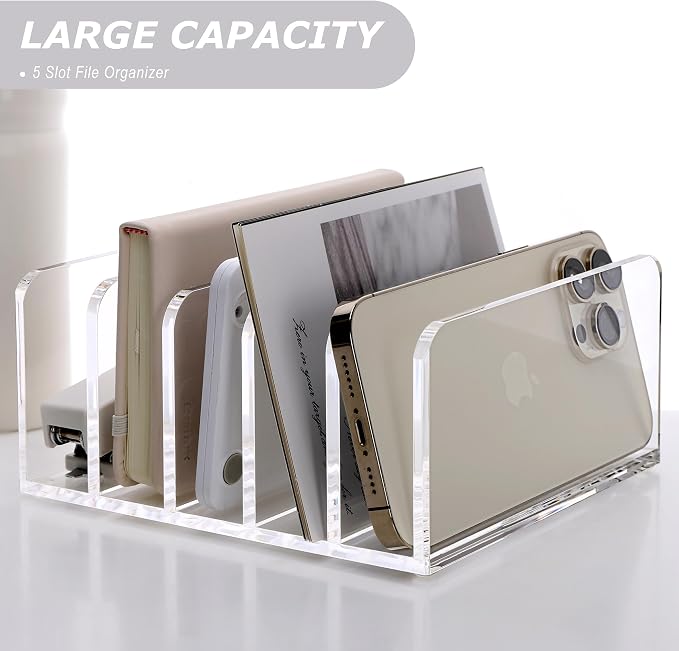 SANRUI Clear Desktop File Organizer, 5 Compartments Acrylic Office Document - Image 4