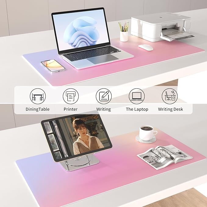 Colorful Star Large Mouse Pad Pink, Girly Desk Mat Aesthetic PU Leather Laptop - Image 4