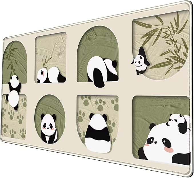 Cute Kawaii Panda Desk Mat Large Beige Mouse Pad XXL Mouse Pad Keyboard Mat by Nasdalgias