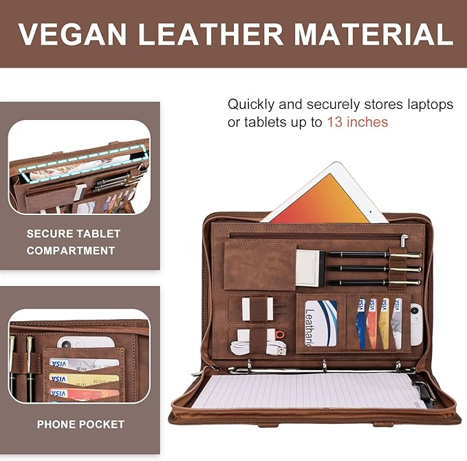 Leathario Portfolio Binder, Includes 5 Folder Index Dividers, 13 Inch Tablets - Image 5