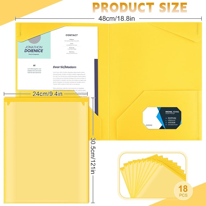 Henoyso 18 Pack Yellow Plastic Folders - Image 2