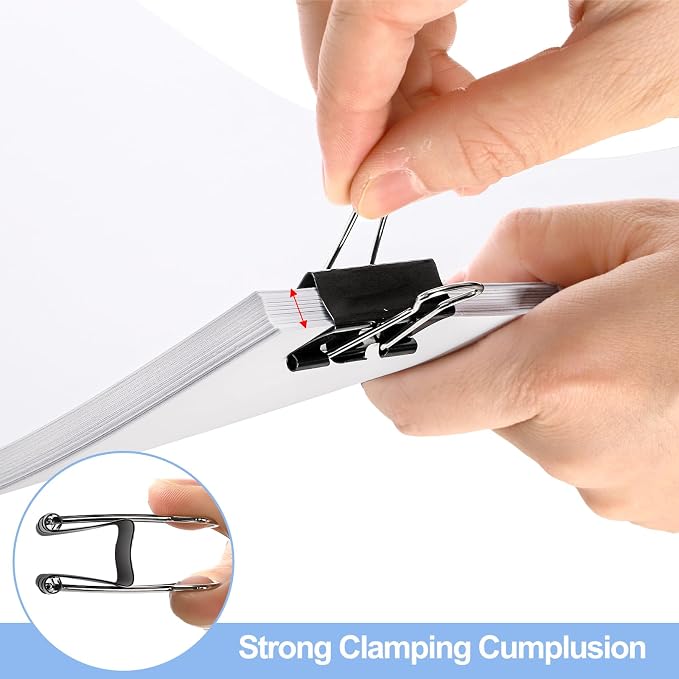 300 Pack Medium Binder Clip, 1-1/4 Inch Metal | Black Fold Back Clips, Standard - Image 3