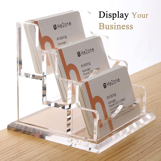 HeZone Business Card Holder for Desk 3 Slots 3 Tier, Cards Organizer for Women - Image 2