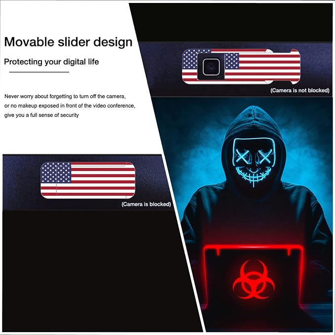 Webcam Cover, Laptop Camera Cover Slide, Ultra-Thin, US Flag Pattern Design - Image 8