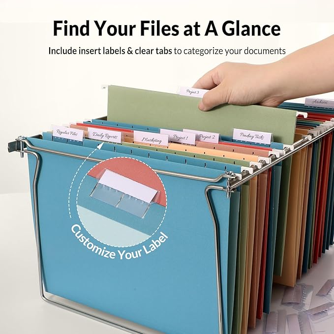 SUNEE Hanging File Folders Retro Colors, 25 Pack Letter Size File Folders - Image 2
