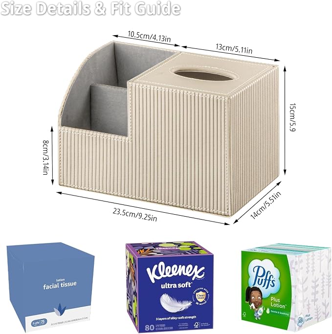 Square Tissue Box Cover with Storage, PU Leather Cube Tissue Box Holder - Image 2