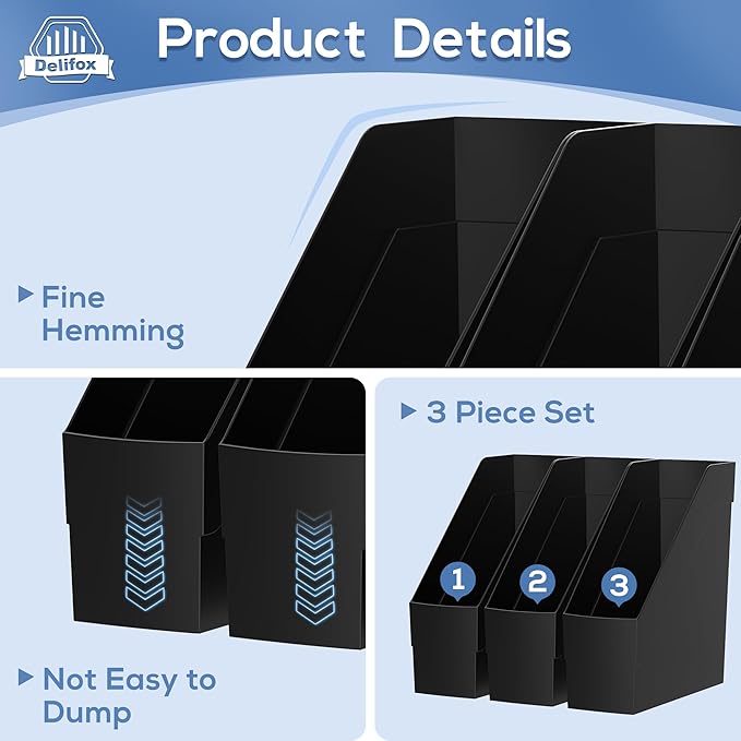 Delifox 3 Pack Magazine Rack, Plastic File Folder Bin Desk Organizer - Image 4