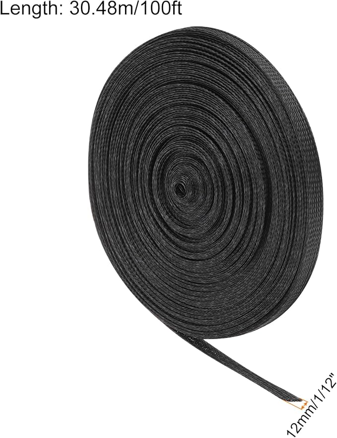 100ft PET Expandable Wire Loom 1/2 Inch, PET Braided Wire Sleeving Cable - Image 2