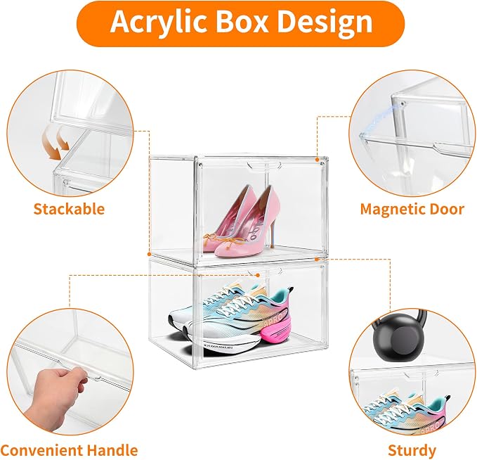3 Pack Clear Acrylic Sneaker Shoe Display Case, Shoe Storage Boxes Stackable - Image 3