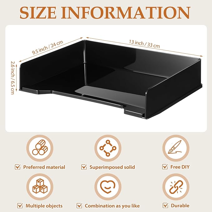 DoubleFill 6 Pcs Stackable Letter Tray Rectangular Plastic Desk Organizer 13 x - Image 3
