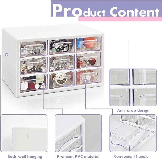 Desk Storage Organizer with 9 Drawers, FODIENS Stackable Desktop Craft Drawer - Image 4