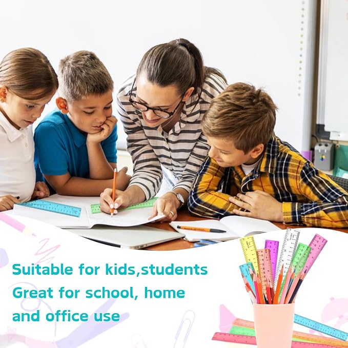 12 Inch Clear Ruler, Kids Ruler, School Ruler, Colored Plastic Rulers, in and cm - Image 8