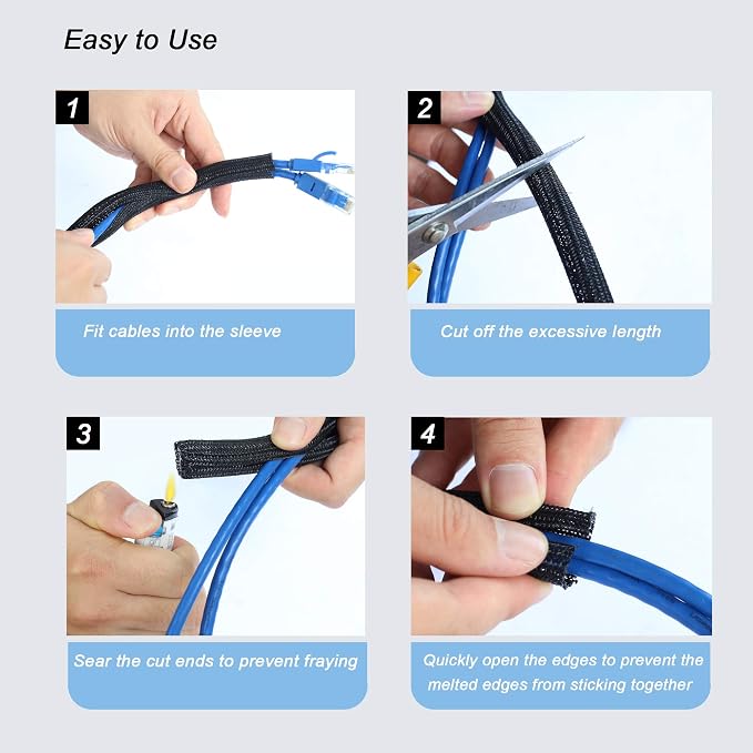 10ft - 3/4 inch Braided Cable Management Sleeve Cord Protector - Self-Wrapping - Image 6