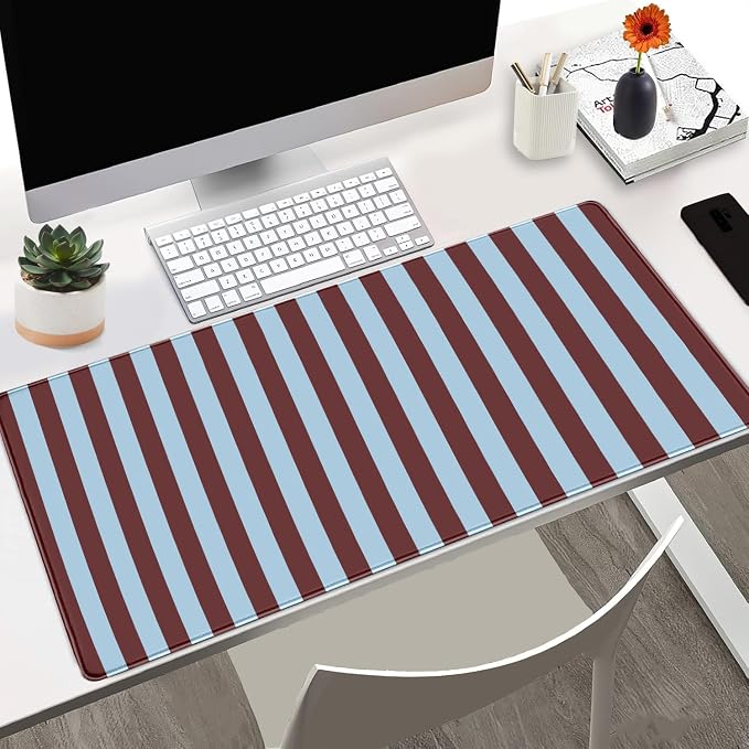 Maroon Striped Desk Mat Cute Pastel XXL Large Gaming Mouse Pad Desk Pad Kawaii - Image 3