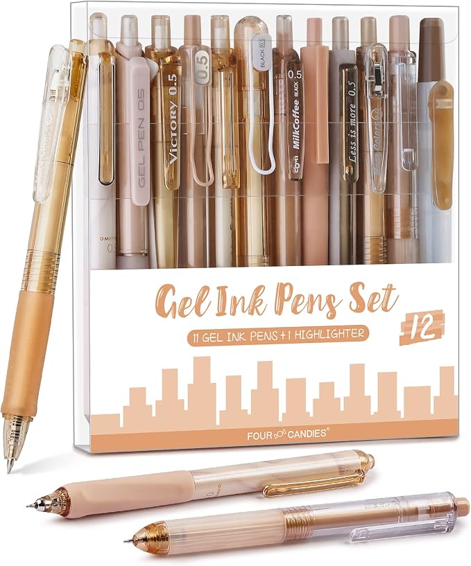 Four Candies Moor Series Gel Pens, Aesthetic Black & Brown Ink Pens by FourCandies