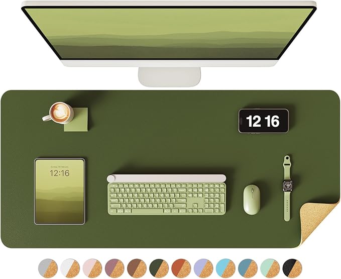 YSAGi Double-Sided Desk Pad, 35.4"x17"Leather Desk Mat, Eco Cork Desk Pad by YSAGi