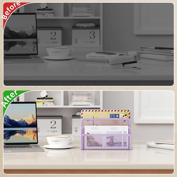 Marbrasse Mail Organizer for Desk, 3-Slot Mesh Metal Mail Holder countertop - Image 5