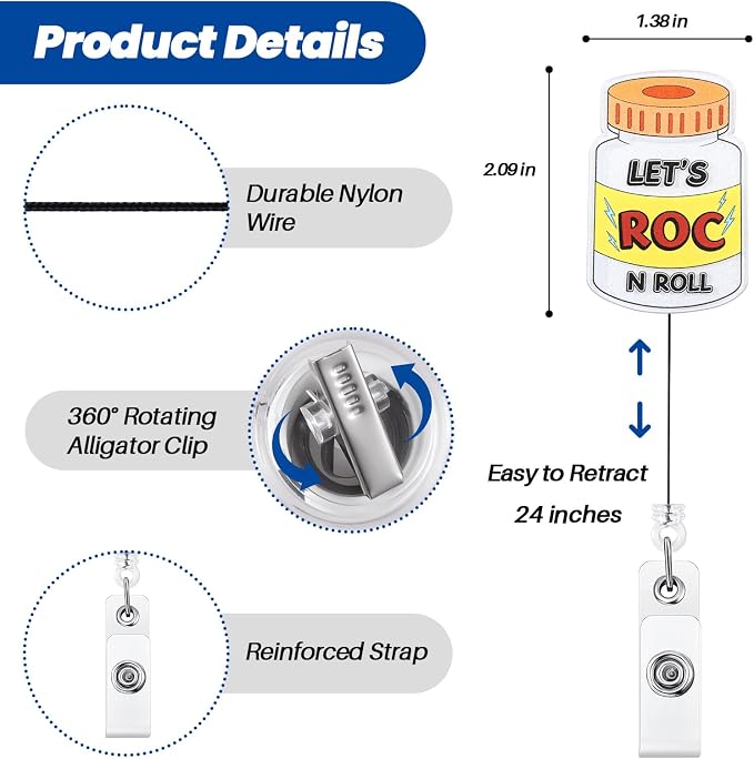 Let's ROC N ROLL Funny Nurse Badge Reel, Cute Medical Bottle Retractable ID - Image 3