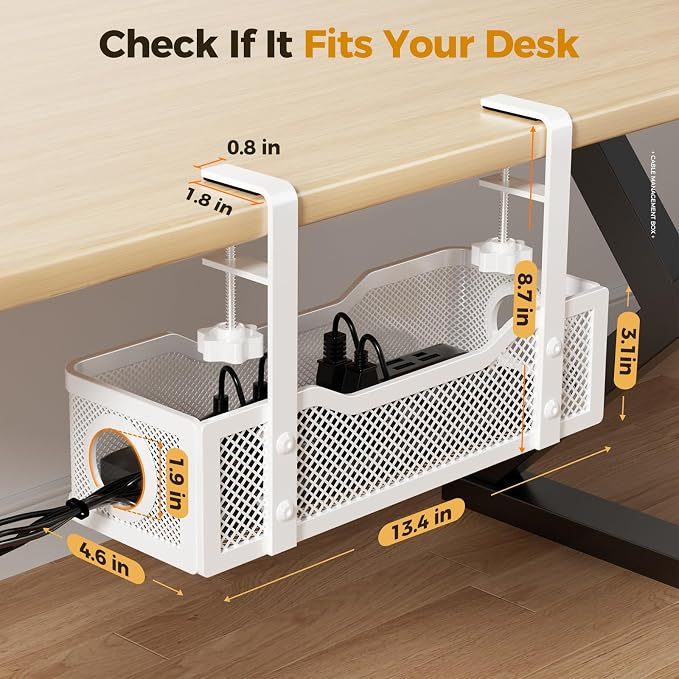 Under Desk Cable Management Tray White, Cinati Wire Organizers No Drill - Image 6
