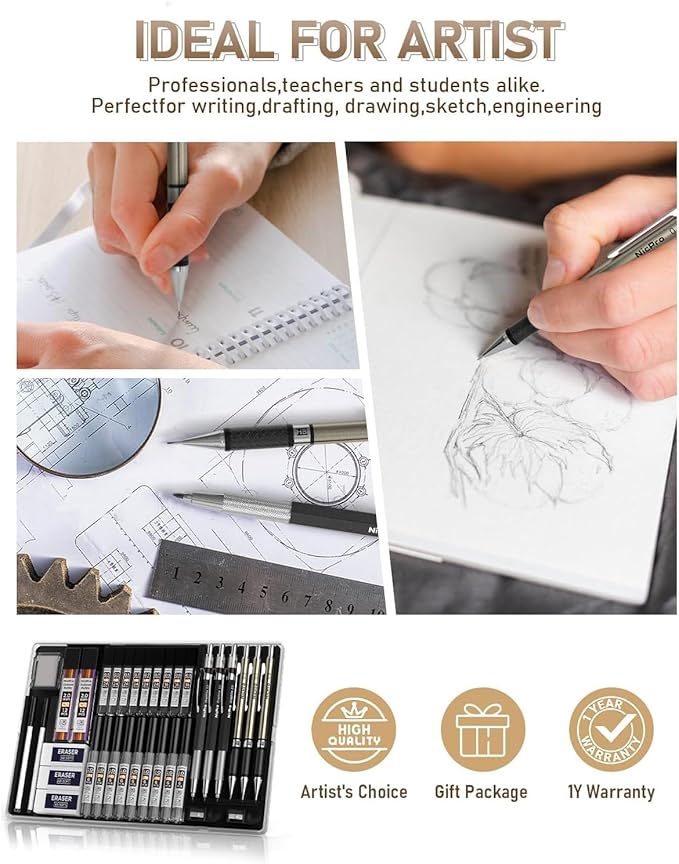 Nicpro 35PCS Gold Art Mechanical Pencils Set - Image 7
