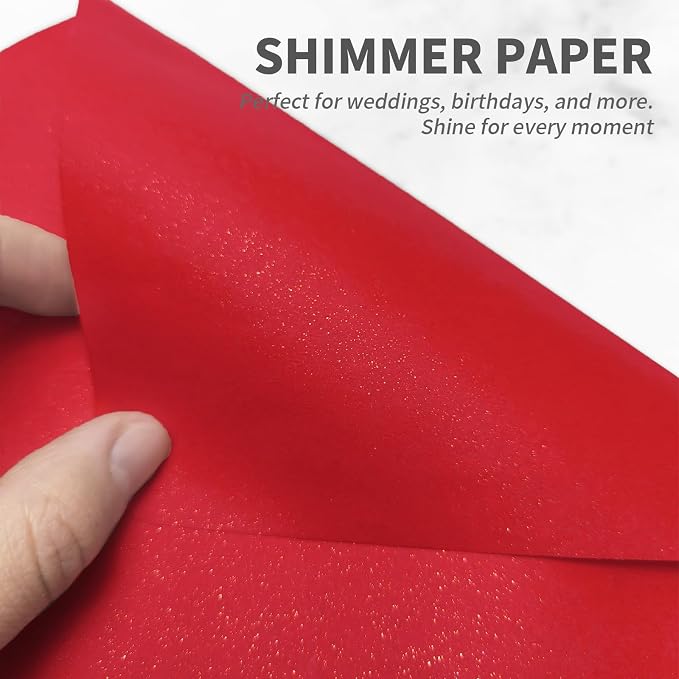 YINUOYOUJIA 50 PCS Pearl Red Envelopes A7, 5 x 7 Red Shimmer Envelopes - Image 4
