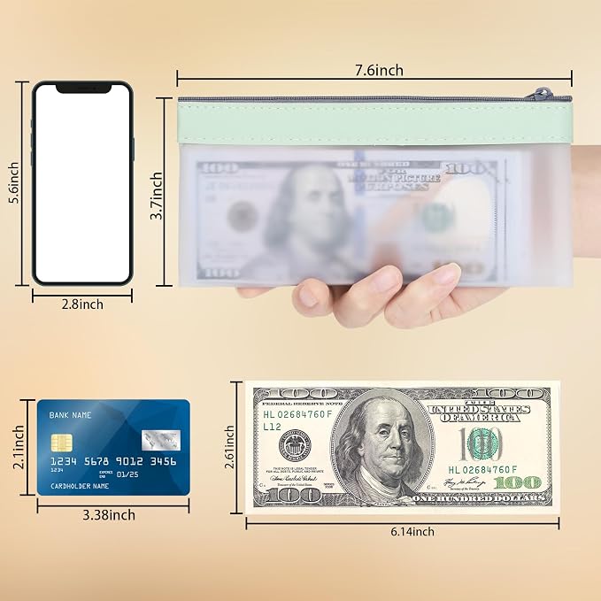 8 Pieces Money Bags With Zipper, Cash Envelopes, 7.6 x 3.7 inch Money Pouch - Image 3