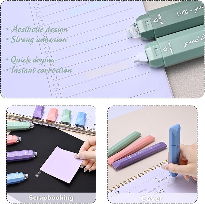 Temiary 4 Pcs 2 in 1 White Correction Tape and Double Sided Roller Set - Image 4