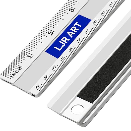 12 Inch Aluminum Cutting Ruler, Dual Scale Inch/Metric Measuring Tool by LJRART