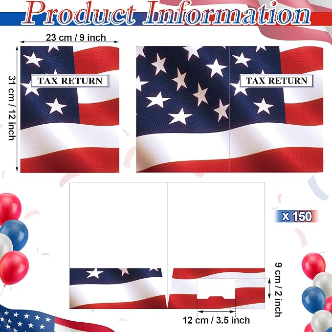 Skyygemm 150 Pcs Income Tax Return Folders 9 x 12 Inch Red White and Blue Tax - Image 2
